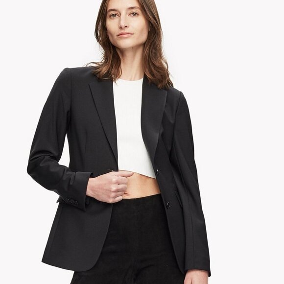 Theory Technical Wool Blazer Elegant Navy Blue Size 0 - Picture 1 of 10